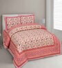 Peach Floral 144 TC Cotton King Bedsheet and 2 Pillow Cover