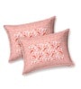 Peach Floral 144 TC Cotton King Bedsheet and 2 Pillow Cover