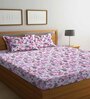 Peach Floral 144 TC Cotton Queen Bedsheet with 2 Pillow Covers