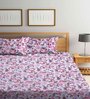 Peach Floral 144 TC Cotton Queen Bedsheet with 2 Pillow Covers