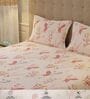 Peach Floral 200 TC Cotton Double Bedsheet with 2 Pillow Covers
