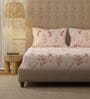 Peach Floral 200 TC Cotton King Sized Fitted Bedsheet with 2 Pillow Covers