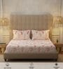 Peach Floral 200 TC Cotton King Sized Fitted Bedsheet with 2 Pillow Covers