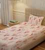 Peach Floral 200 TC Cotton Single Bedsheet with 1 Pillow Cover