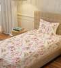 Peach Floral 200 TC Cotton Single Bedsheet with 1 Pillow Cover