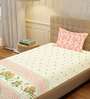 Peach Floral 200 TC Cotton Single Bedsheet with 1 Pillow Cover