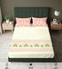 Peach Floral 200 TC Cotton Single Bedsheet with 1 Pillow Cover