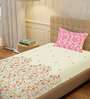 Peach Floral 200 TC Cotton Single Bedsheet with 1 Pillow Cover