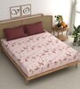 Peach Floral 210 TC Microfiber King Bedsheet With 2 Pillow Covers