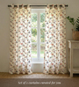 Peach Cotton Floral 5 Ft Eyelet Window Curtains (Set Of 2)