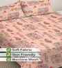 Peach Floral 300 TC Cotton Blend King Size Double Bedsheet with 2 Pillow Covers