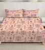 Peach Floral 300 TC Cotton Blend King Size Double Bedsheet with 2 Pillow Covers