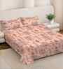 Peach Floral 300 TC Cotton Blend King Size Double Bedsheet with 2 Pillow Covers