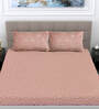 Peach Floral 300 TC Woollen Fitted Double Bedsheet with 2 Pillow Covers