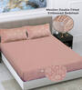 Peach Floral 300 TC Woollen Fitted Double Bedsheet with 2 Pillow Covers