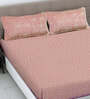 Peach Floral 300 TC Woollen Fitted Double Bedsheet with 2 Pillow Covers
