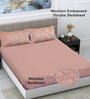 Peach Floral 300 TC Woollen Flat Double Bedsheet with 2 Pillow Covers