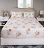 Peach Floral Print 300 TC Cotton Double Bed Fitted Sheet with 2 Pillow Case Sensory Bloom Collection