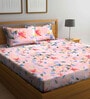 Peach Floral 300 TC Cotton Blend King Sized Bed Sheets with 2 Pillow Covers