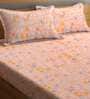 Peach Geometric 210 TC Poly Cotton King Sized Bed Sheets with 2 Pillow Covers