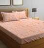 Peach Geometric 210 TC Poly Cotton King Sized Bed Sheets with 2 Pillow Covers