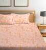 Peach Geometric 210 TC Poly Cotton King Sized Bed Sheets with 2 Pillow Covers