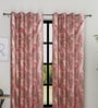Peach Polyester Floral Light Filtering Eyelet 7 Feet Door Curtains (2 Pc)