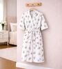 Peach Printed Cotton Women Bath Robe With Belt (L)