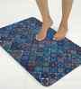 Blue Traditional Printed Rubber 22x14 Inches Anti Skid Bath Mat