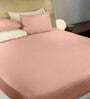 Peach Satin Striped 210 TC Pure Cotton King Sized Bedsheet with 2 Pillow Covers