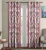 Pink Floral Polyester 7 Ft Semisheer Eyelet Door Curtains (Set of 2)
