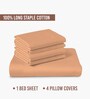 Peach Solid 400 TC Cotton Super King Sized Bedsheet with 4 Pillow Covers