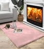 Peach Solid Polyester 4 X 6 Feet Machine Made Carpet