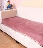 Peach Solid Velvet 1 Seater Quilted Sofa Cover (Protector) with Pompom