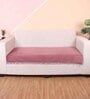 Peach Solid Velvet 1 Seater Quilted Sofa Cover (Protector) with Pompom