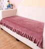 Peach Solid Velvet 2 Seater Quilted Sofa Cover (Protector) with Frill
