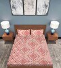 Peach Ethnic Motif 186 TC Cotton Double Sized Bedsheet With 2 Pillow Covers
