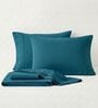 Peacock Blue 210 TC Cotton King Size Bedsheet with 2 Embroidered Pillow Covers
