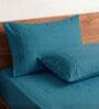 Peacock Blue 210 TC Cotton King Size Bedsheet with 2 Embroidered Pillow Covers
