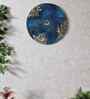 Peacock Blue Colour Engineered Wood 15 Inch Lotus Wall Art With 3D Clay Work