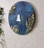 Peacock blue Engineered Wood 15 Inch Buddha Ji Wall Art with 3D Clay Work