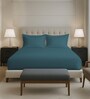 Peacock Blue Solid 400 TC Cotton Queen Sized Fitted sheet with 2 Pillow Covers