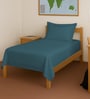 Peacock Blue Solid 400 TC Cotton Single Sized Bedsheet with 1 Pillow Cover