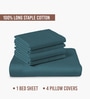 Peacock Blue Solid 400 TC Cotton Super King Sized Bedsheet with 4 Pillow Covers