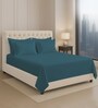 Peacock Blue Solid 400 TC Cotton Super King Sized Bedsheet with 4 Pillow Covers