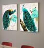 Peacock Multicolour Synthetic Wood (Set of 2) Art Panelss