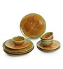 Peacock Boulevard 12 Pcs Brown & Green Ceramic Dinnerware Set