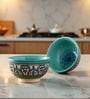 Peacock Feather Ceramic Bowl Set of 2(470ml Each)