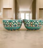 Peacock Feather Motif Big Ceramic Bowl Set of 2(750ml Each)