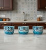 Peacock Feather Motif Ceramic Bowl Set of 3(300ml Each)